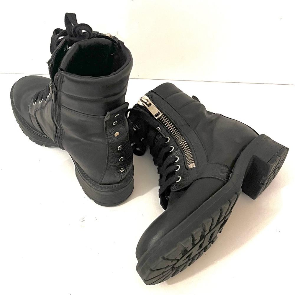 Le Château Genuine Leather Moto Boots Studded Lace-Up Black Y2K Size EU 37